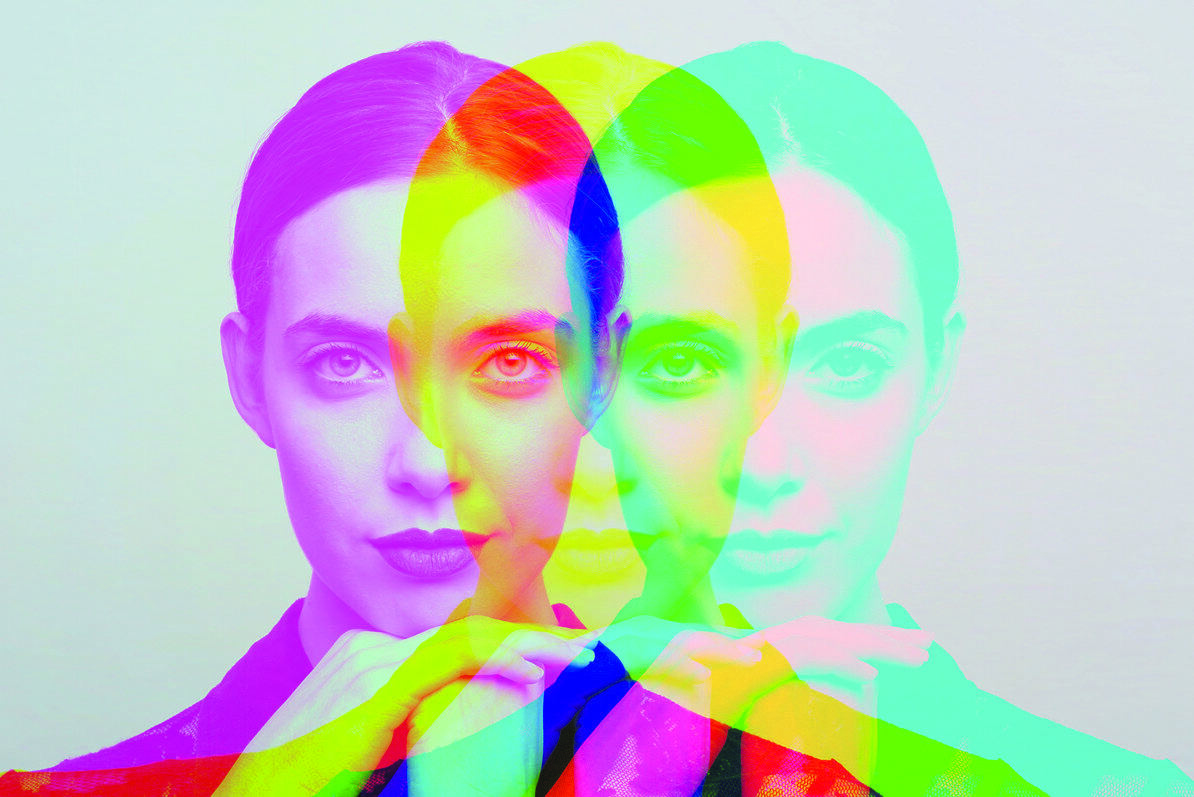 Madame Figaro article visual: a woman’s portrait multiplied in vivid colours.